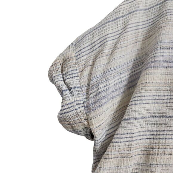 Madewell‎ Top Medium Crinkle Hayden Popover Striped Shirt Blue Tan  Blouse - Picture 3 of 9